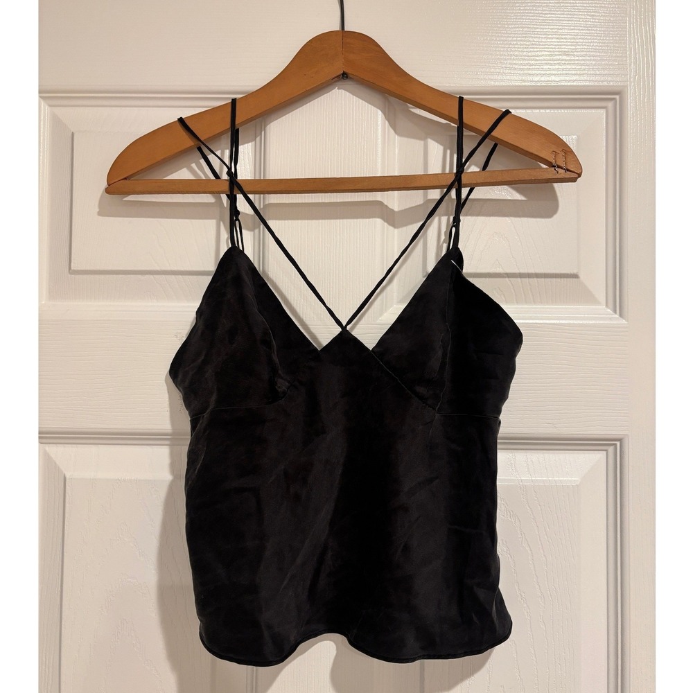 VTG Victoria's Secret 100% Silk Strappy Cami Top Black Size S Y2K